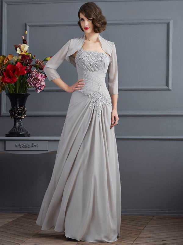 Robe longue de mère de la mariée en mousseline de soie, asymétrique, sans manches et perlée